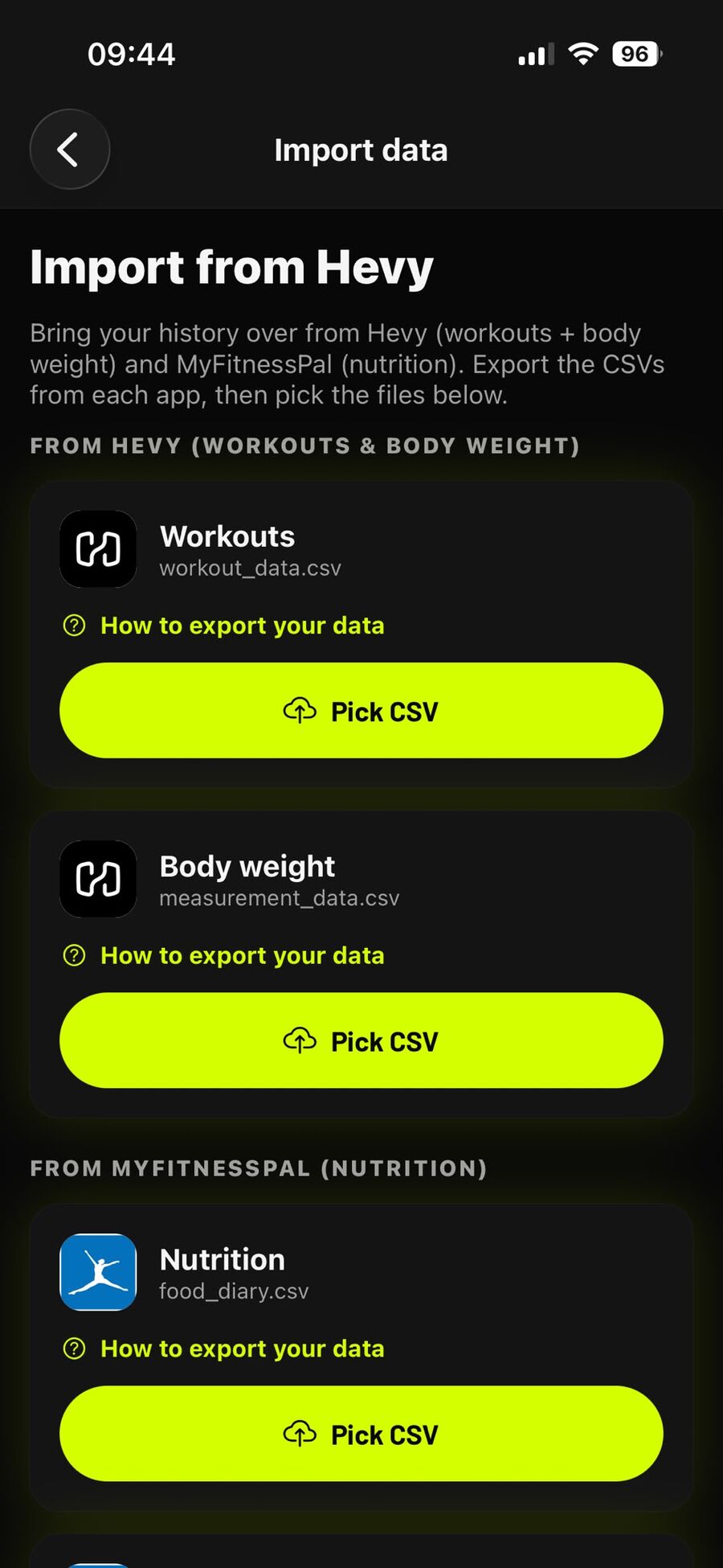 Import eines Hevy-Workout-Exports in Rep N Prep
