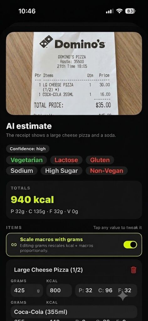 Receipt photo review screen