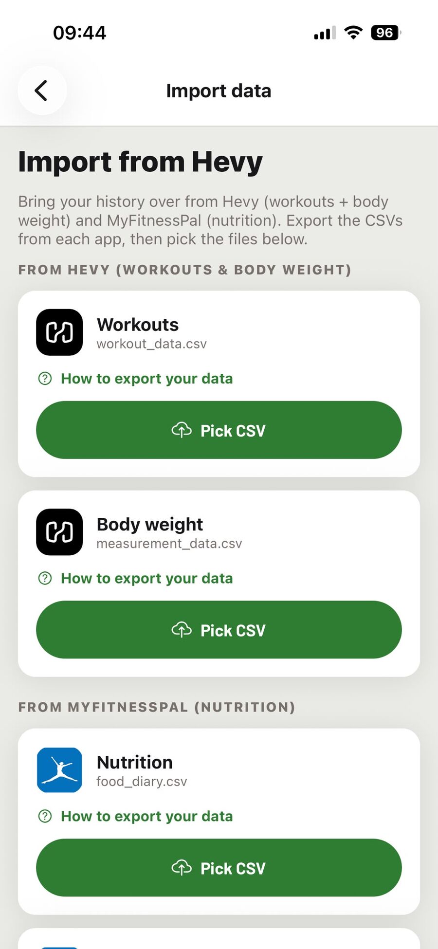 Import eines Hevy-Workout-Exports in Rep N Prep